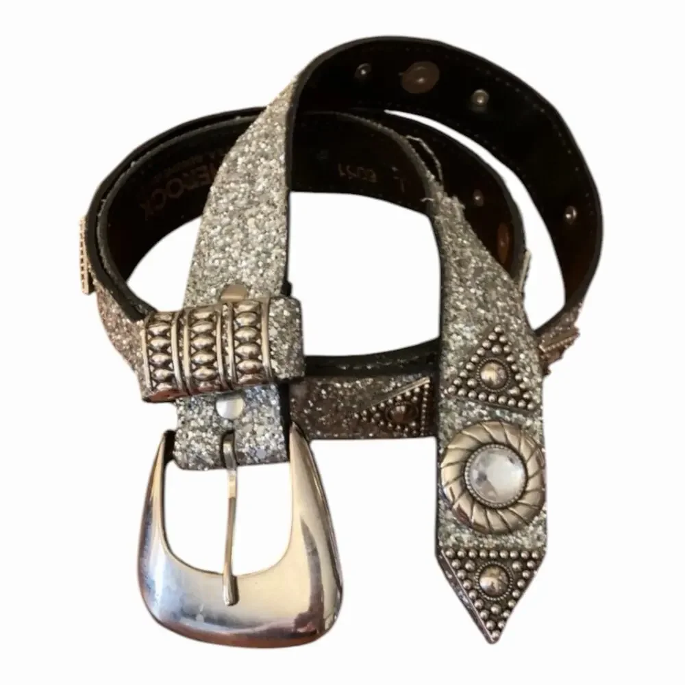 Western Boho Belt Bundle Leatherock Silver Glitter & Studded Concho Leather Belt